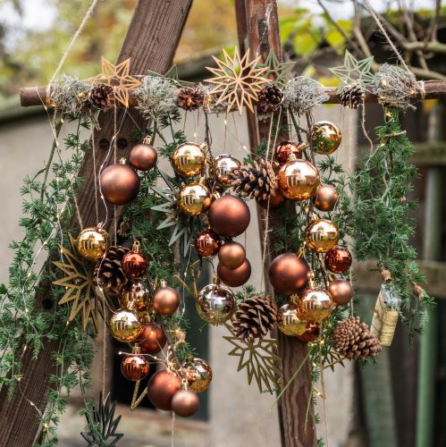 Artículo Adornos para árboles de Navidad decoración de madera copo de nieve marrón 10cm 12 piezas