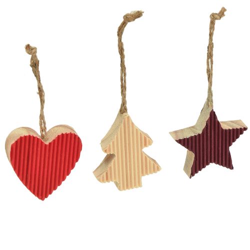 Floristik24 Decoraciones para árboles de Navidad corazón de madera árbol estrella rojo 4,5 cm 9 piezas