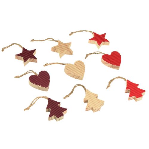 Artículo Decoraciones para árboles de Navidad corazón de madera árbol estrella rojo 4,5 cm 9 piezas