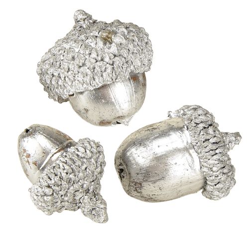 Artículo Bellotas decorativas plateadas, decoración de Adviento, frutos naturales de otoño, casa de campo Ø1,5 – 2,5 cm L1,5 – 3 cm 300 g