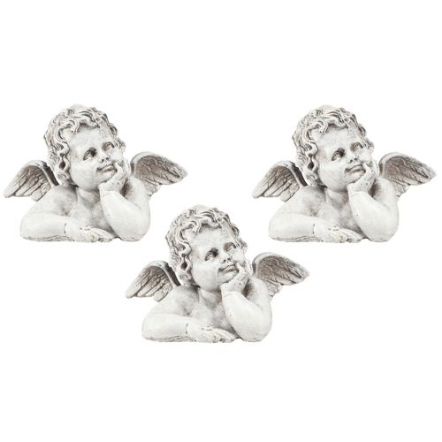 Artículo Figura decorativa de ángel decoración de tumba de poliresina gris blanco Al.6cm 3 piezas