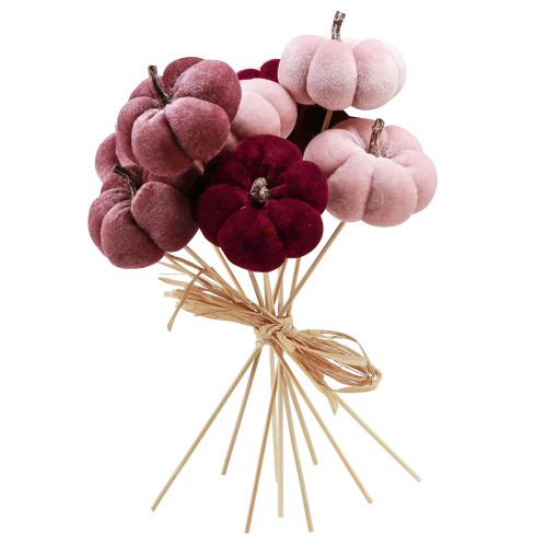 Artículo Calabaza decorativa de tela calabaza en palo rosa burdeos Ø7cm 9 piezas