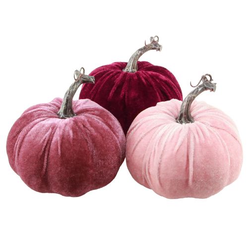 Calabazas decorativas flocadas rosa burdeos Ø13cm H11,5cm 3 piezas