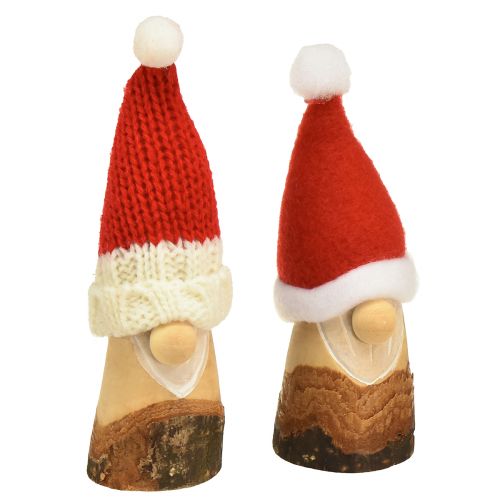 Gnomo decorativo de Navidad de madera con sombrero rojo natural 10/12cm 4ud