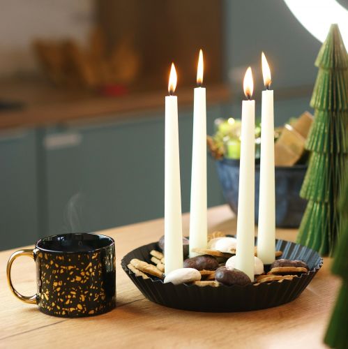 Portavelas de diseño de metal con forma de tarta, 2 piezas - negro, Ø 24 cm - elegante decoración de mesa para 4 velas