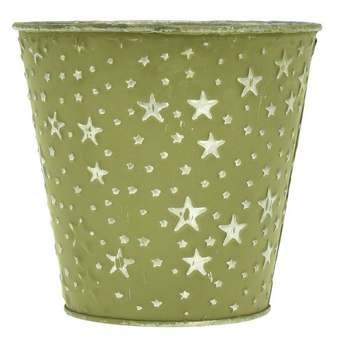 Artículo Macetero Maceta Verde Plata Estrellas Metal Ø14cm