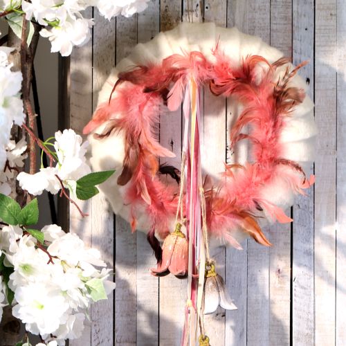 Artículo Corona de plumas decorativa de plumas de faisán en rosa Ø20cm 3ud