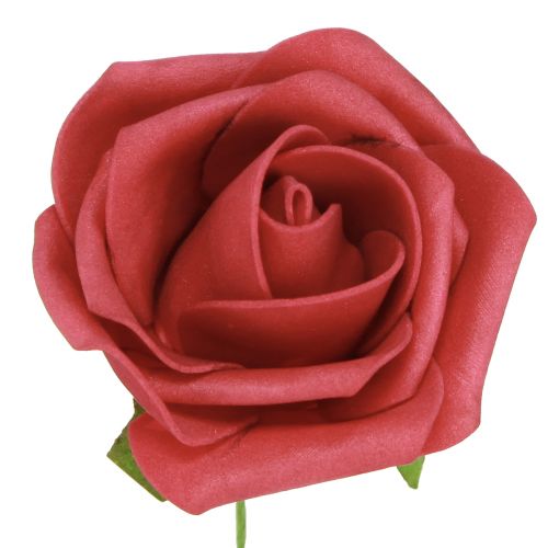 Artículo Rosa de espuma Rosas artificiales rojas de espuma 7,5 cm 18 piezas