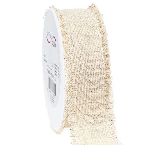 Floristik24 Cinta con flecos cinta decorativa de oro blanco A40mm L15m