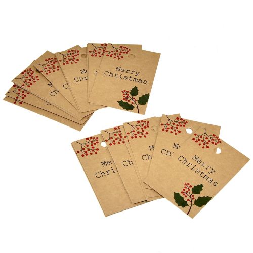 Artículo Etiquetas de regalo Feliz Navidad papel marrón natural 8,5×5,5cm 20 piezas