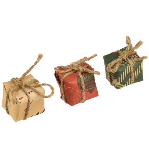 Floristik24 Mini set de cajas de regalo de papel, rojo-verde-natural, 2,5x3 cm, 18 piezas - Decoración navideña