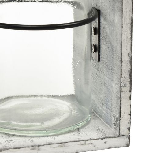 Artículo Recipiente de vidrio rústico con soporte de madera gris y blanco - 27,5x9x11 cm - Solución versátil de almacenamiento y decoración
