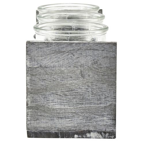 Artículo Recipiente de vidrio rústico con soporte de madera gris y blanco - 27,5x9x11 cm - Solución versátil de almacenamiento y decoración
