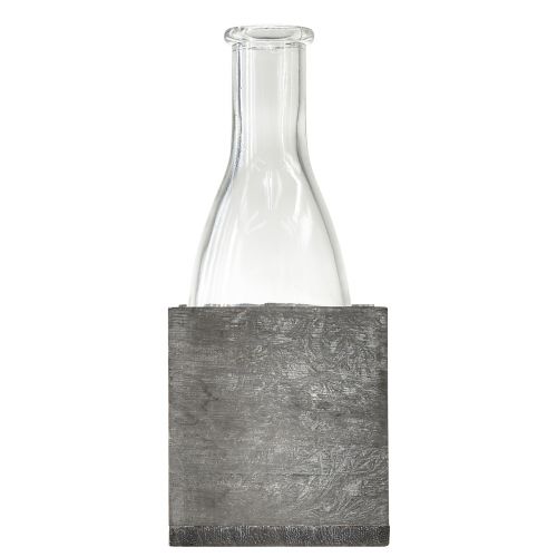 Artículo Jarrón de cristal con soporte de madera gris, 9,5x8x20cm - Decoración rústica en juego de 4