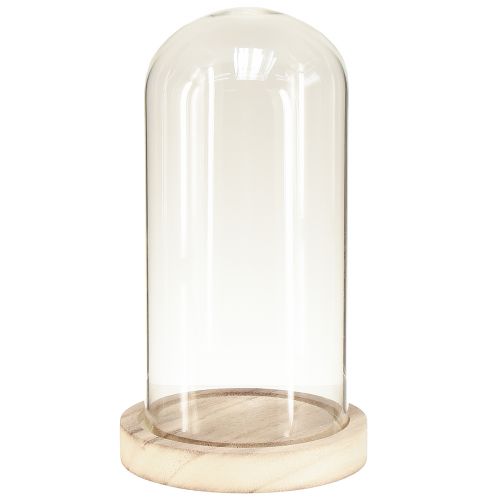 Campana de cristal con base de madera natural transparente Ø12cm H21cm