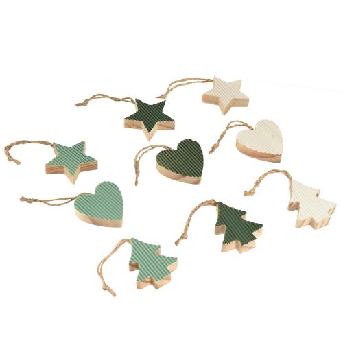 Artículo Juego de colgantes de madera para árbol de Navidad, corazón-árbol-estrella, verde menta-blanco, 4,5 cm, 9 piezas - Decoración navideña