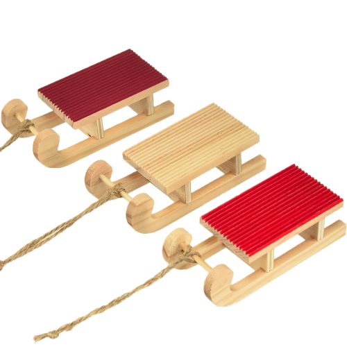Miniatura de trineo de madera, rojo natural, 4x8,5 cm, 6 uds. - Decoración navideña