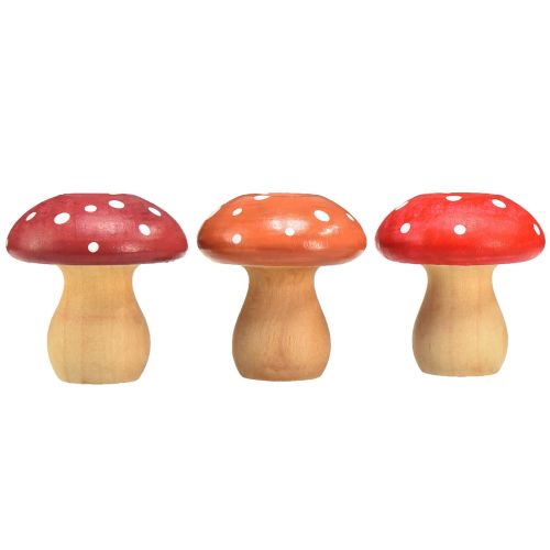 Artículo Setas de madera Setas decorativas Agáricos de mosca de madera Rojo Naranja 5cm 9 piezas