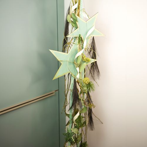 Artículo Estrellas de madera para colgar decoración de ventanas oro menta 12/20/26 cm juego de 3