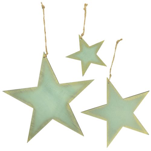 Estrellas de madera para colgar decoración de ventanas oro menta 12/20/26 cm juego de 3