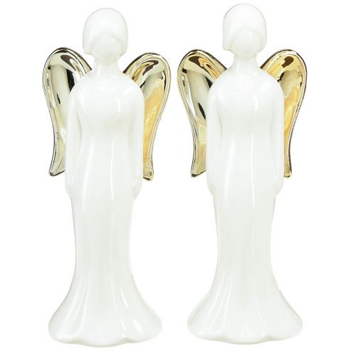 Figuras de ángeles ángel de cerámica oro blanco 6cmx5cmx15cm 2ud