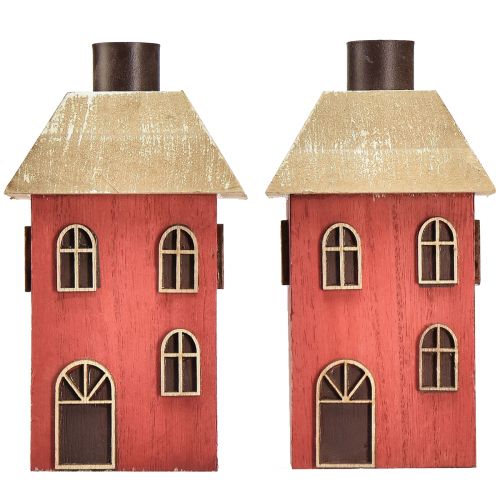 Artículo Portavelas casa madera palo rojo candelabro H14,5cm 2 piezas