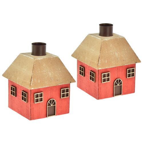 Portavelas casa navideña madera rojo 9×9×11cm 2ud