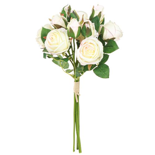 Rosas artificiales ramo de flores artificiales crema 36 cm 6 piezas × 2 volúmenes