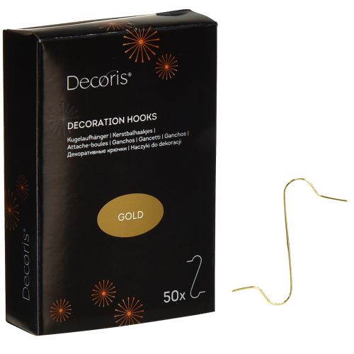 Floristik24 Ganchos decorativos dorados Perchas para bolas, paquete de 50 - Elegantes perchas para bolas navideñas y decoraciones navideñas