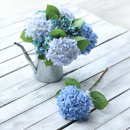 Artículo Flores artificiales decoración hortensia artificial azul 69cm