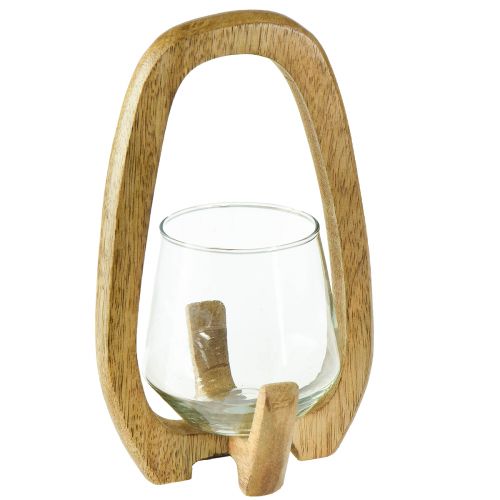 Farol de madera y cristal para decoración de salón Ø12cm H20cm