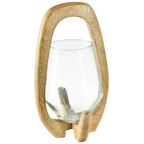 Floristik24 Farol de madera y cristal, farol decorativo de madera de mango natural Ø14cm H26cm