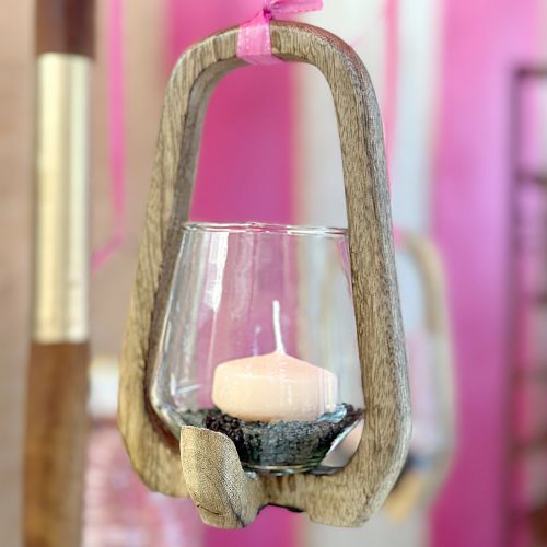 Artículo Farol de madera y cristal para decoración de salón Ø12cm H20cm