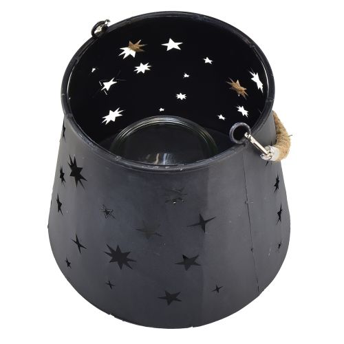 Artículo Farol de metal antracita con estrellas – Ø16,5 cm, altura 24 cm – decoración elegante con asa de transporte