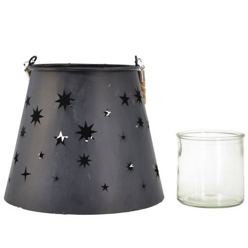 Artículo Farol de metal antracita con estrellas – Ø16,5 cm, altura 24 cm – decoración elegante con asa de transporte