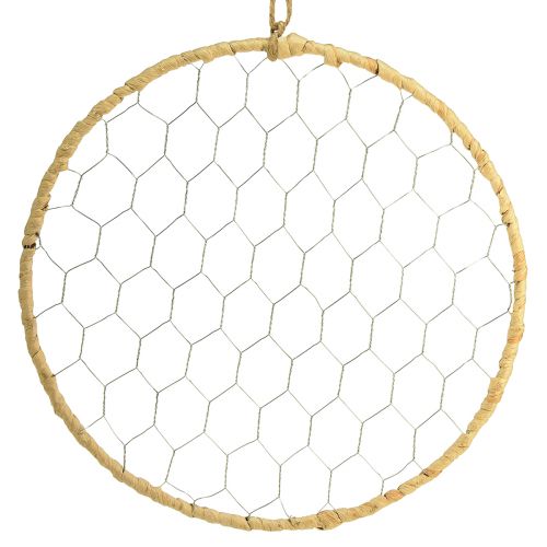 Floristik24 Anilla decorativa de metal para colgar Rafia Plata Natural Ø28cm 4uds