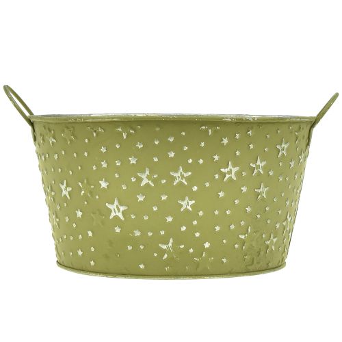 Artículo Cuenco de metal con estrellas y asas verde Ø20cm H11,5cm