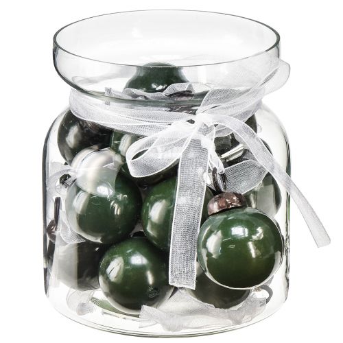 Mini bolas navideñas bolas de cristal verde Ø3cm 18 piezas en vaso