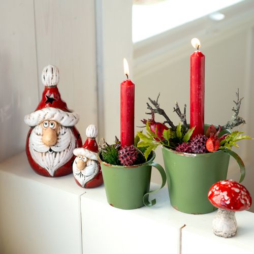 Bonita figura de Papá Noel de cerámica, roja y blanca, 10 cm - juego de 4, perfecta decoración navideña