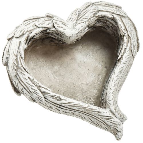 Planta corazón plumas corazón de piedra fundida gris blanco 13×12×6cm 2ud
