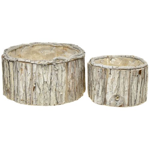 Artículo Jardinera de madera redonda corteza blanco natural 26/18cm juego de 2 piezas