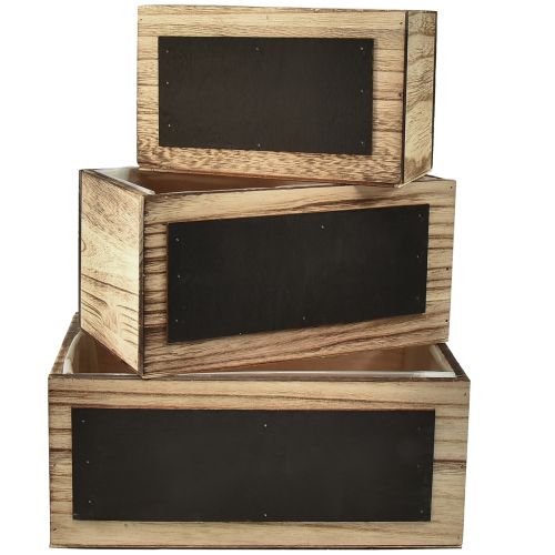 Cajas decorativas de madera con superficie de pizarra en juego de 3 - natural y negro, en varios tamaños - almacenamiento práctico y elegante