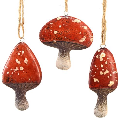 Encantadores dijes de setas rojas con cordel de yute - 3 cm, juego de 6 - Decoraciones perfectas para otoño y Navidad