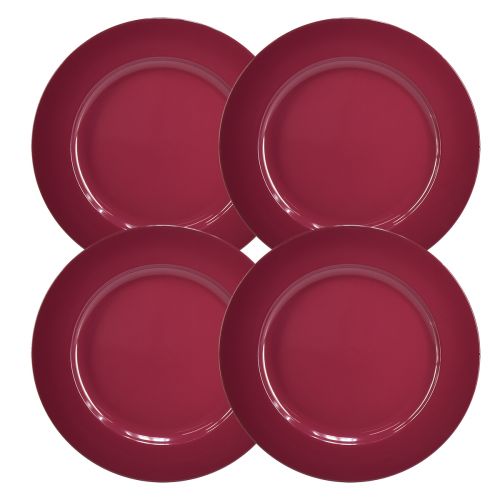 Versátiles platos de plástico rojo oscuro 4 piezas - 28 cm, perfectos para decoración y uso exterior