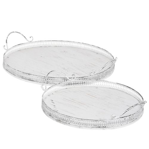 Bandeja retro con asas bandeja redonda blanca Ø26/33cm juego de 2