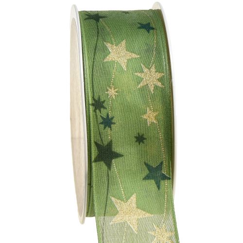 Cinta navideña con estrellas cinta de regalo verde con borde de alambre 40mm 15m