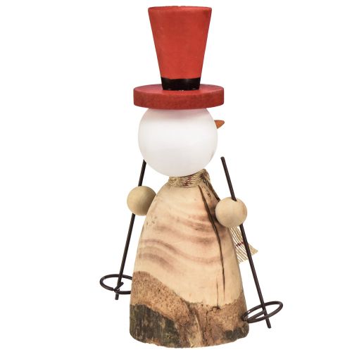 Artículo Figura decorativa muñeco de nieve de madera con sombrero rojo natural Al. 20,5 cm