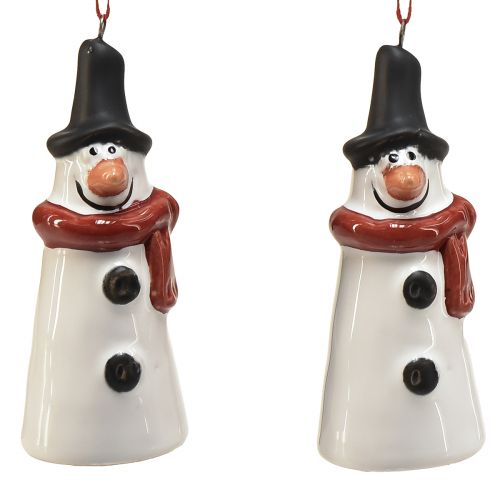 Decoración colgante Happy Snowman - Blanco con bufanda roja y sombrero negro, 7,5 cm - Perfecto para árboles de Navidad festivos - Paquete de 2