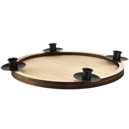 Portavelas tipo palo con bandeja de madera – natural y negro, Ø 33 cm – diseño atemporal para cualquier decoración de mesa