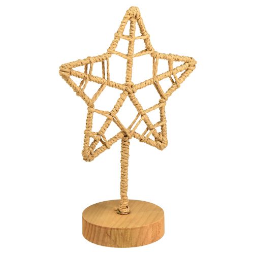 Decoración estrella soporte madera metal fibra natural Ø15cm 2ud